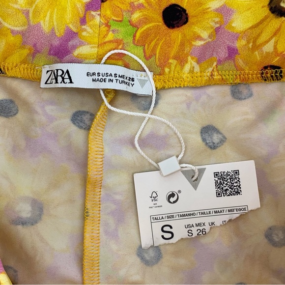 Zara NWT Bright Yellow Sunflower Print Biker Style Shorts, Small - Picture 15 of 16